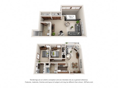Floor plan for 2 beds, 2 baths, 1226 sqft